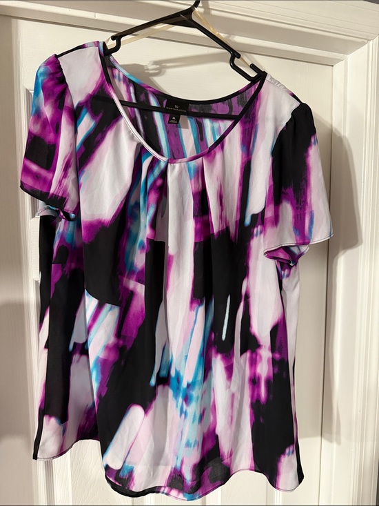 Worthington Tops - Worthington Purple, Black & Blue Abstract Short Sleeve Blouse